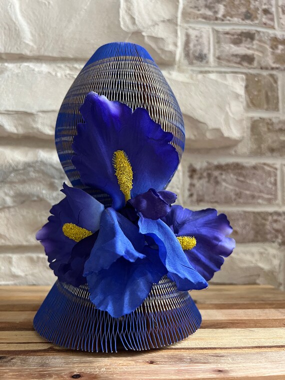 Vintage Paper Hat ~ Antique paper hat with blue f… - image 9