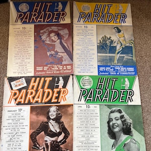 Vintage 1940s Hit Parader Magazine Lot (Set of 4) - Old Hollywood, Song Lyrics, Film Previews - Retro Music Ephemera ~ Memorabilia