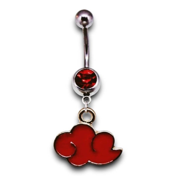 Moonstone Cosmetix red gemstone belly ring with dangling red cloud charm | Unique body jewelry | Navel belly ring | 14g | body modification