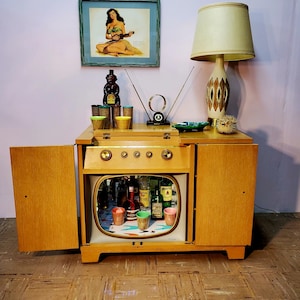 Midcentury 1954 General Electric Ultra Vision TV Bar with Bluetooth and LED Lights