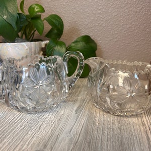 1920s Flower patter crystal cut sugar & creamer set