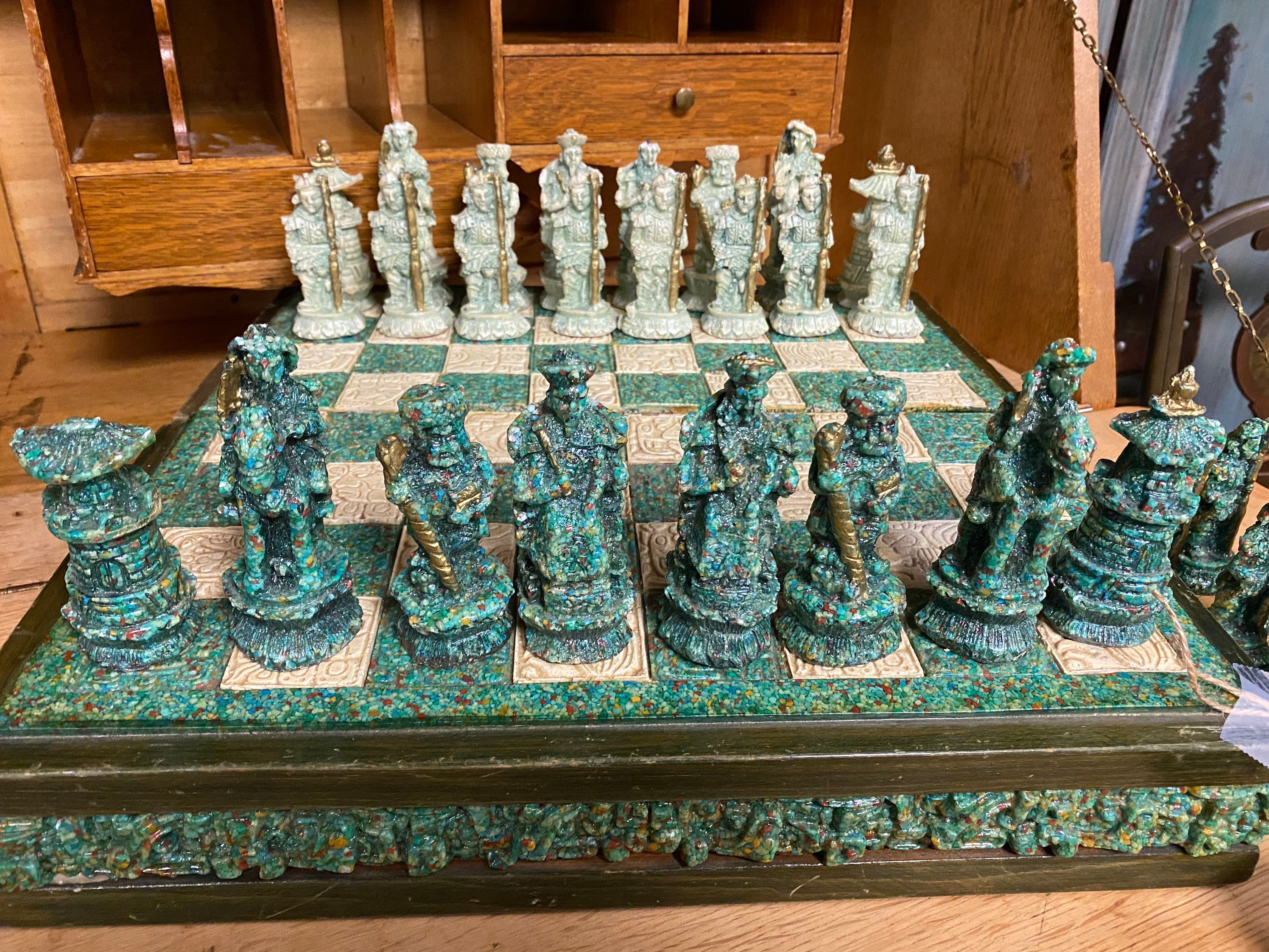 Rare Vintage Chess Set crushed Stone jade carved Chess Set Etsy UK