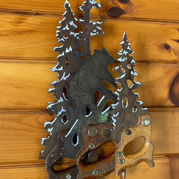 Hand cut saws forest collage~~ recycled metal wall art~vintage, rustic, unique