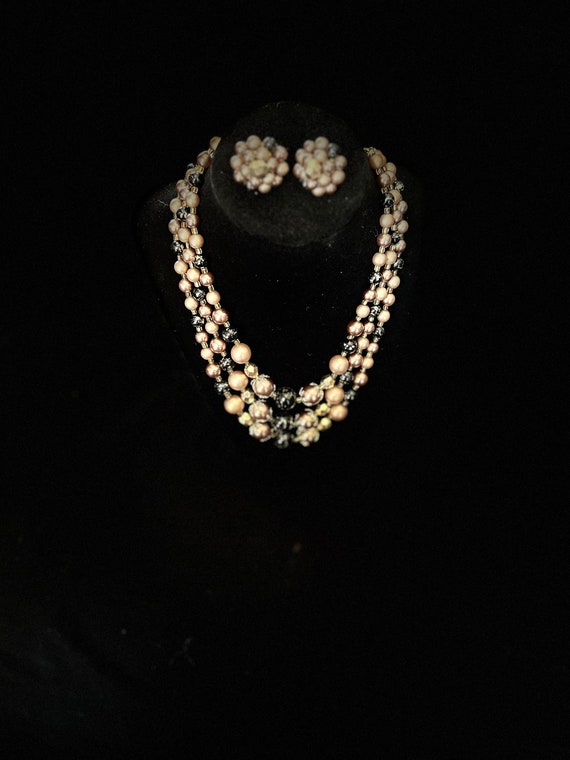 Vintage Beaded Necklace Multi Color Pearl Mocha/Go