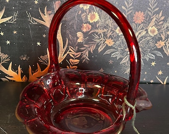 ヴィンテージ ルビーレッド フェントン UVグロー ガラスバスケット（タグ付き）