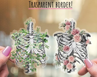 Floral Ribcage Anatomy Sticker, Matte Vinyl Decal