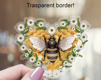 Bumblebee and Flowers Vinyl Sticker, Water Resistant Decal