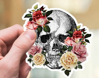 Skull and Roses Sticker, Anatomy Art, Medical Student Gift
