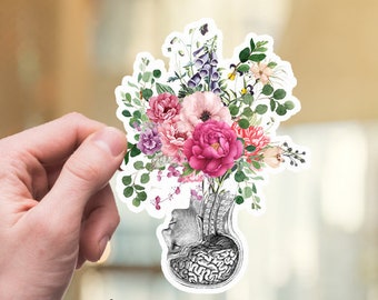 Spring floral Human anatomy pink flowers,vinyl stickers,science stickers, scienze student gift,medical students,watercolor art, matt