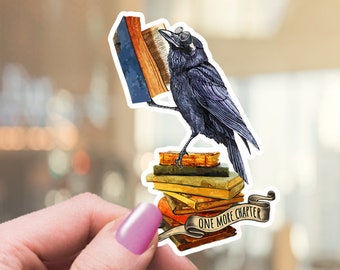Crow Reading Books Sticker, Waterproof Matte Vinyl Decal
