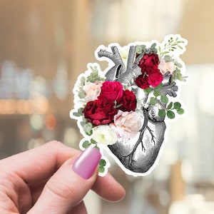 Spring floral Human heart rose flowers, ,vinyl stickers,science stickers, scienze student gift,medical students,watercolor art,matt stickers