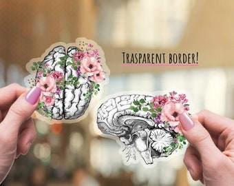 Floral Brain Stickers, Anatomy Art, Science Student Gift