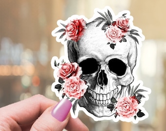 Floral Skull Vinyl Sticker, Boho Sugar Skull Decal