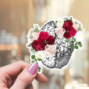 Floral Brain vinyl Sticker with roses, Psychology, Neuroscience, Anatomy, Nurse gift, Doctor gift, Student gift,Medical,Laptop,Hydroflask