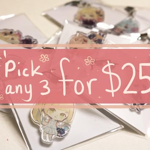 Set of ANY THREE 1.5&quot; Double Sided Acrylic Charms