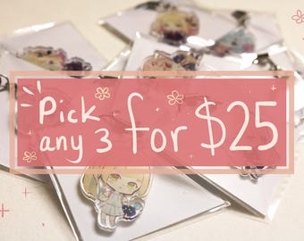 Set of ANY THREE 1.5" Double Sided Acrylic Charms