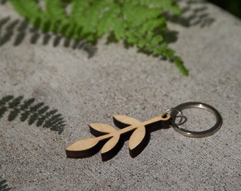 Leaf Keychain. Laser Cut Keychain. Branch Keychain. Wood Keychain. Leafy Token. Nature Charm. Plant Zipper Pull.