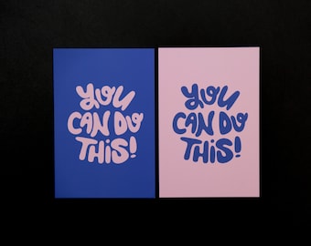 You Can Do This Postcard. Pink Postcard. Cute Snail Mail. Friendly Card. Illustrated Greeting Card. Blue Message Card.