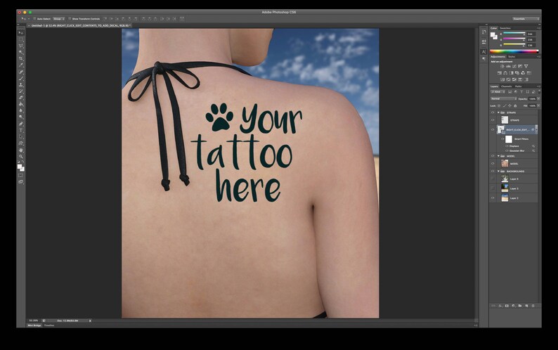 Download Temporary tattoo mockup shoulder photoshop template. | Etsy