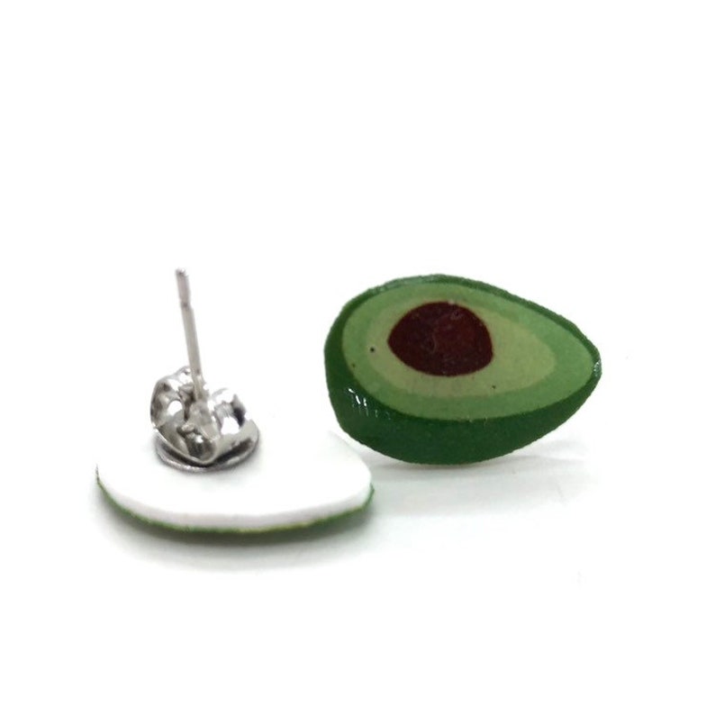 Avocado earrings Perfect gift or cute accessory Avo fruit vegetable cartoon drawing hand made plastic jewellery earrings Fast shipping.