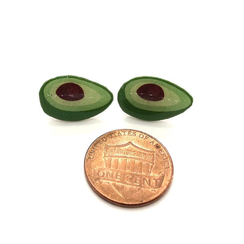 Avocado earrings Perfect gift or cute accessory Avo fruit vegetable cartoon drawing hand made plastic jewellery earrings Fast shipping.