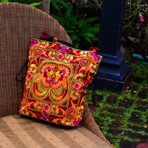 Embroidered Floral Tote Bag, Hmong Woven Shoulder Bag image 5