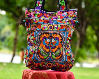 Shoulder Bag, Hmong Tapestry Bag, Colorful Handbag, Embroidered Tote Bag, Shopping Bag, Tribal Bag, Thai Bag, Colorful Embroidery Bag