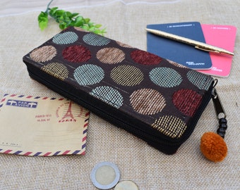 Bohemian Zippered Wallet, Vintage Style Wallet, Long fabric Wallet, Boho Clutch Purse, Boho Clutch Wallet, Cotton Wallet