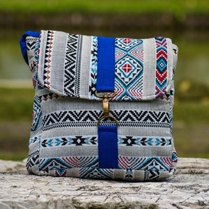 Sac messager, Tribal Native Southwest, Sac bleu, Sac carré, Sac hippie, Sac Boho fait à la main, Sac cartable végétalien, Sac à main crossbody