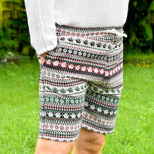 Unisex Boho Shorts, Hippie Shorts, Festival Clothing, Men Shorts, Red and Black Shorts, Geometric Shorts, Festival Shorts, Women's Shorts