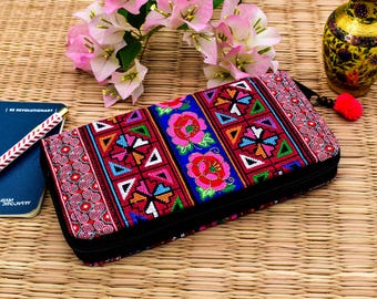 Boho Fabric Wallet: Handmade Geometric Womens Clutch Purse