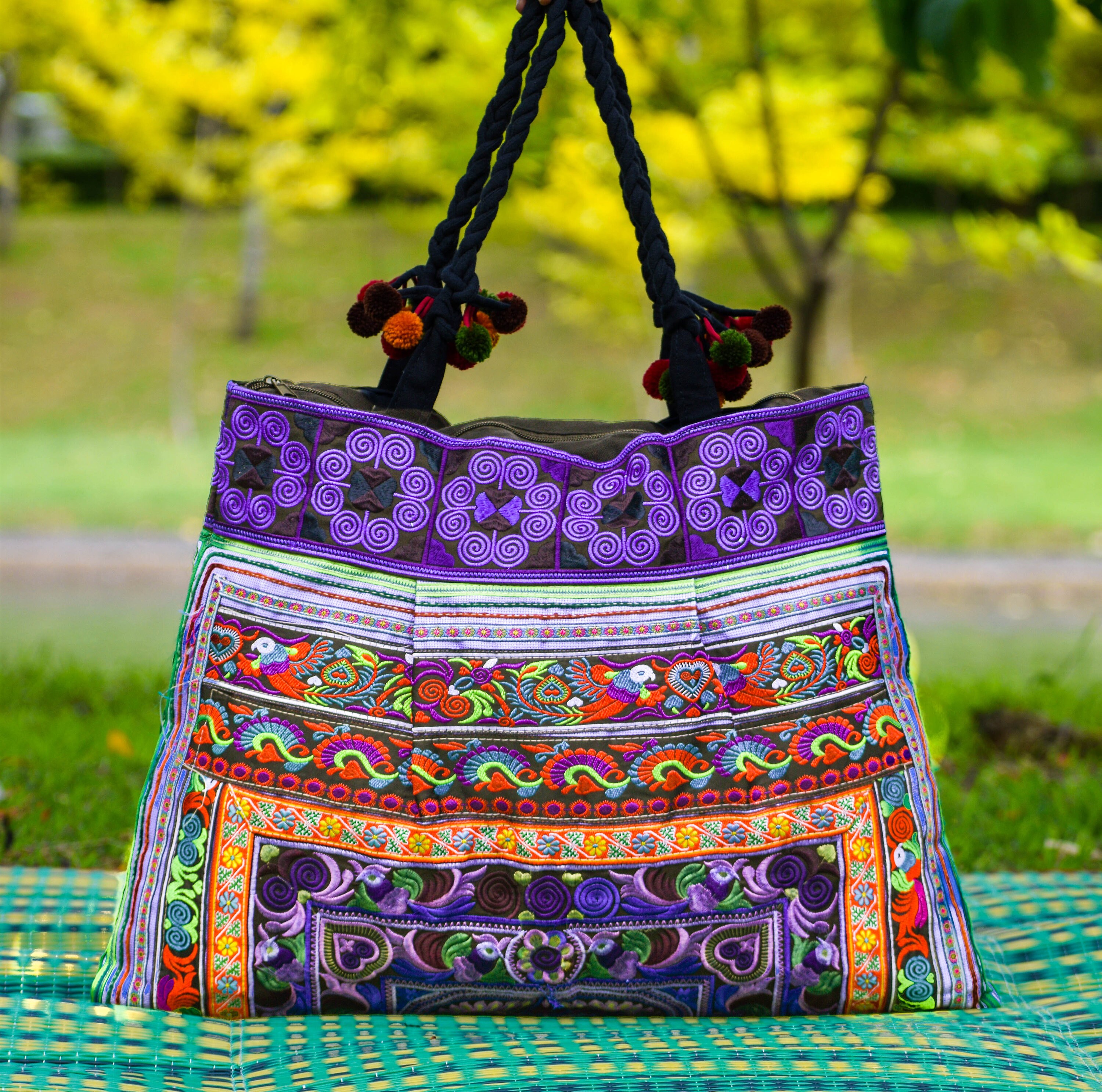 Extra Large Floral Tote Bag Embroidered Shoulder Bag Blue Etsy