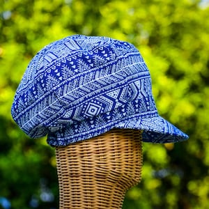 Rasta Dreadlocks Hat: Ocean Blue Boho Fabric, Jamaican Style