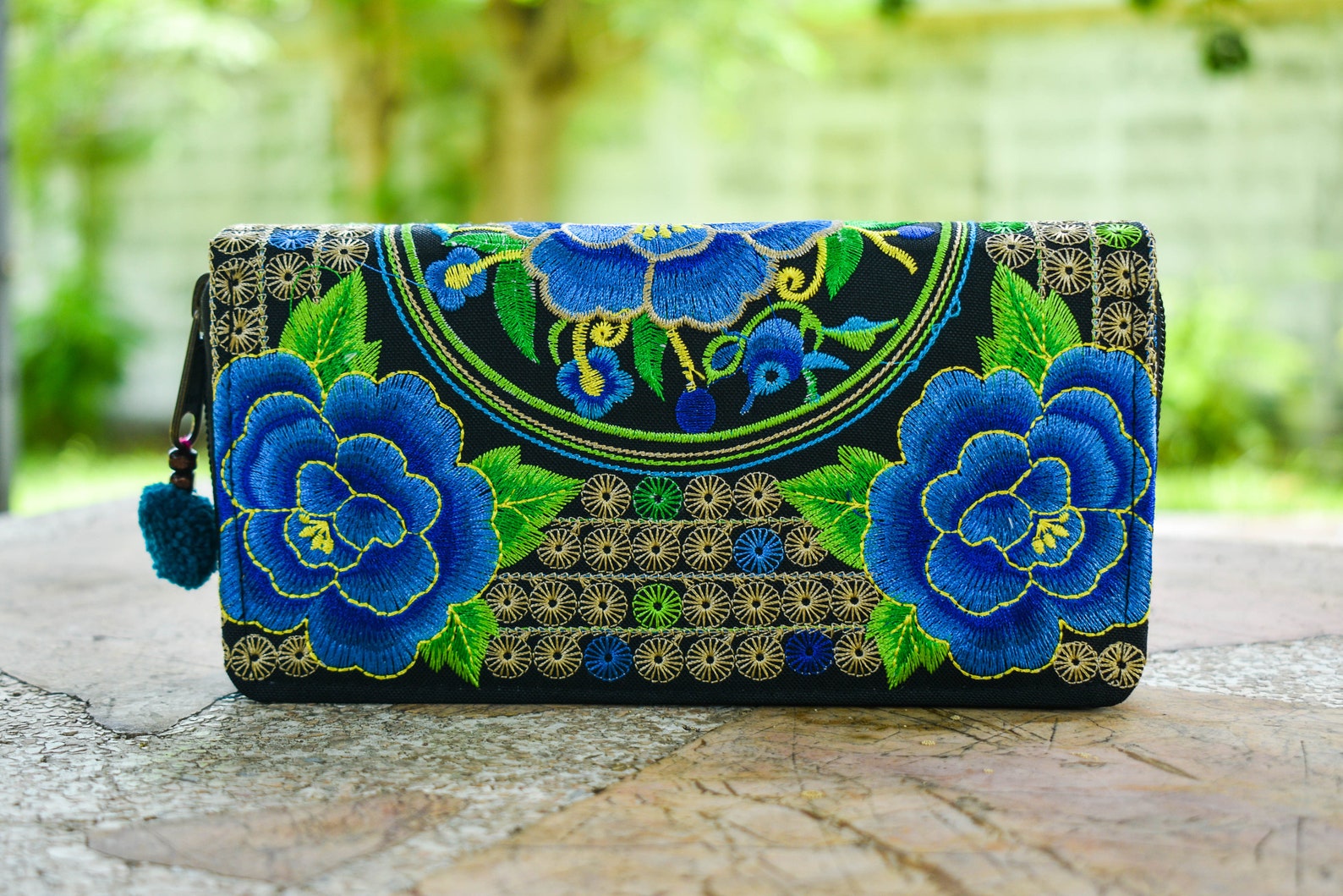 Blue Hmong Fabric Wallet Embroidery Flowers Hippie Wallet Etsy