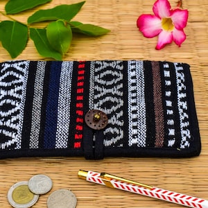 Ethnisches Stoff-Portemonnaie mit Münzfach, Blues Hippie-Geldbörse, zweifach faltbares Portemonnaie, Telefon-Brieftasche, bunte Geldbörse, Boho Baumwollbrieftasche, thailändisches Geschenk