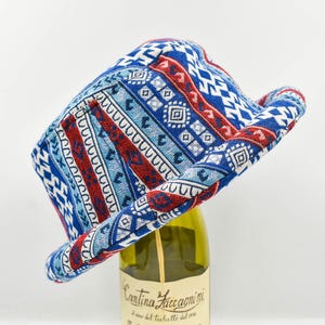 Red White and Blue Tribal Bucket Hat: Funky Festival Hippie Style