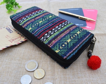 Womens Wallet Hippie Striped Nepali Fabric Ikat  - Colorful Hippie Purse,Geometric zippered Wallet,Vegan Fabric Purse ,Cute Card Wallet,