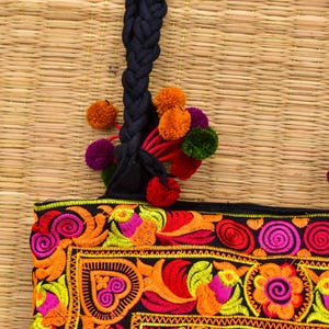 Embroidered Floral Tote Bag, Hmong Woven Shoulder Bag image 7