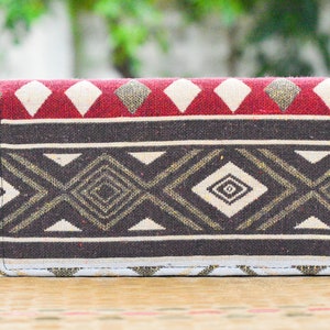 Cartera de tela con patrón tribal, Billetera hippie, Billetera de algodón, Monedero rojo y crema, Billetera Boho, Billetera de algodón, Billetera larga, Tailandia