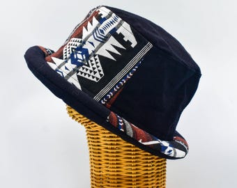 Bucket Boho Hat, Roll Brim Hat, Thai Hill Tribe Hat,  Fabric Hat, Aztec Pattern, Boho Bucket Hat, Hipster Clothes, Hippie Headgear