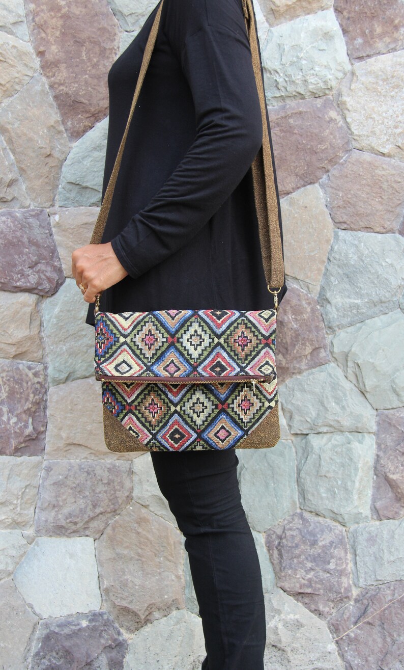 Foldover Crossbody Purse Southwest Geometry Bag Aztec Etsy