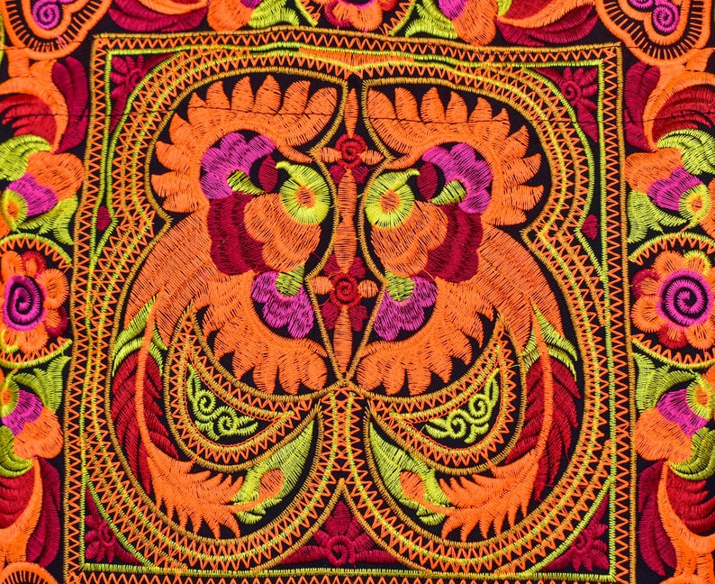 Embroidered Floral Tote Bag, Hmong Woven Shoulder Bag image 8