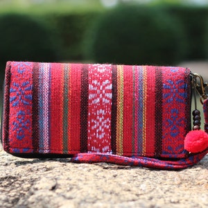 Billetera tribal, monedero tejido, billetera con cremallera, billetera a rayas, muñeca Boho, embrague de cóctel, billetera monedero, pulsera hippie, billetera telefónica
