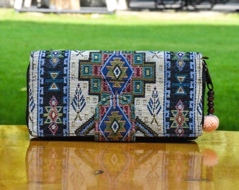 Carteira de pulso boho estilo vintage em tecido - Carteira transversal boho com alça, carteira dobrável feminina, carteiras grandes para mulheres