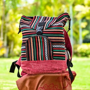 Boho Rucksack: Tribal Woven Backpack with Front Pocket
