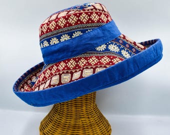 Extra Large  Sun Hat, Reversible hat, U S A  colors, Boho Hat, Floppy Hat, Thai Hat, Beach Hat, Festival Hat, Ethnic Hat,