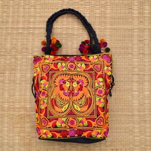 Embroidered Floral Tote Bag, Hmong Woven Shoulder Bag image 6
