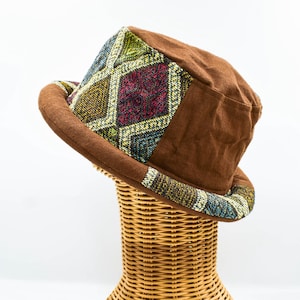 Roll Brim Hat, Bucket Hat, Thai Hill Tribe Hat,  Boho Fabric Hat, Festival Hat, Hippie Hat, Brown Hat, Hipster Hat, Busker Hat, Fair Trade