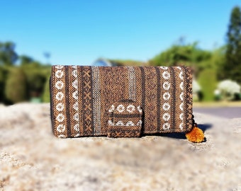 Brown Woven Credit card wallet Holder,Boho Clutch Purse, Thai Hill Tribe Woven Fabric Wallet Long ,Womens Vegan Wallet,Gift for Mum