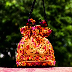 Embroidered Floral Tote Bag, Hmong Woven Shoulder Bag image 3